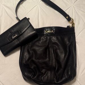 Coach Y2K Ashley Snake Print Black Leather Shoulder Bag and FREE Wallet
